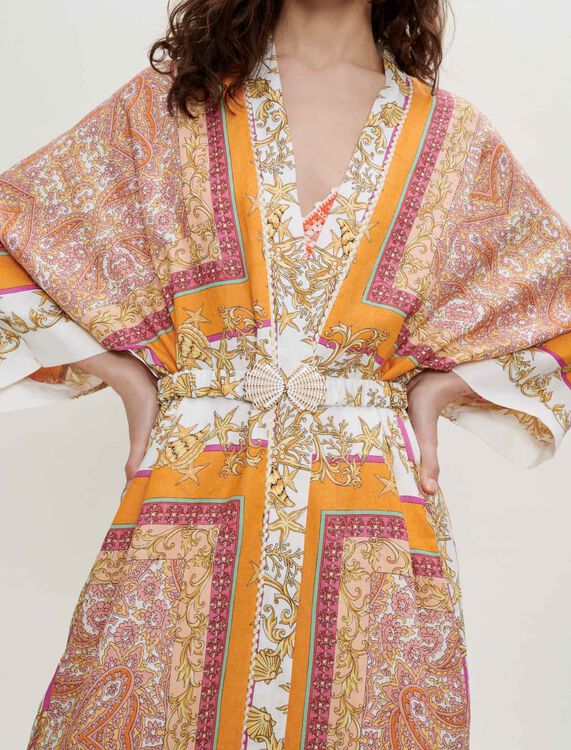 Kimono de lino con estampado pañuelo - Chaquetas y Cazadoras - MAJE
