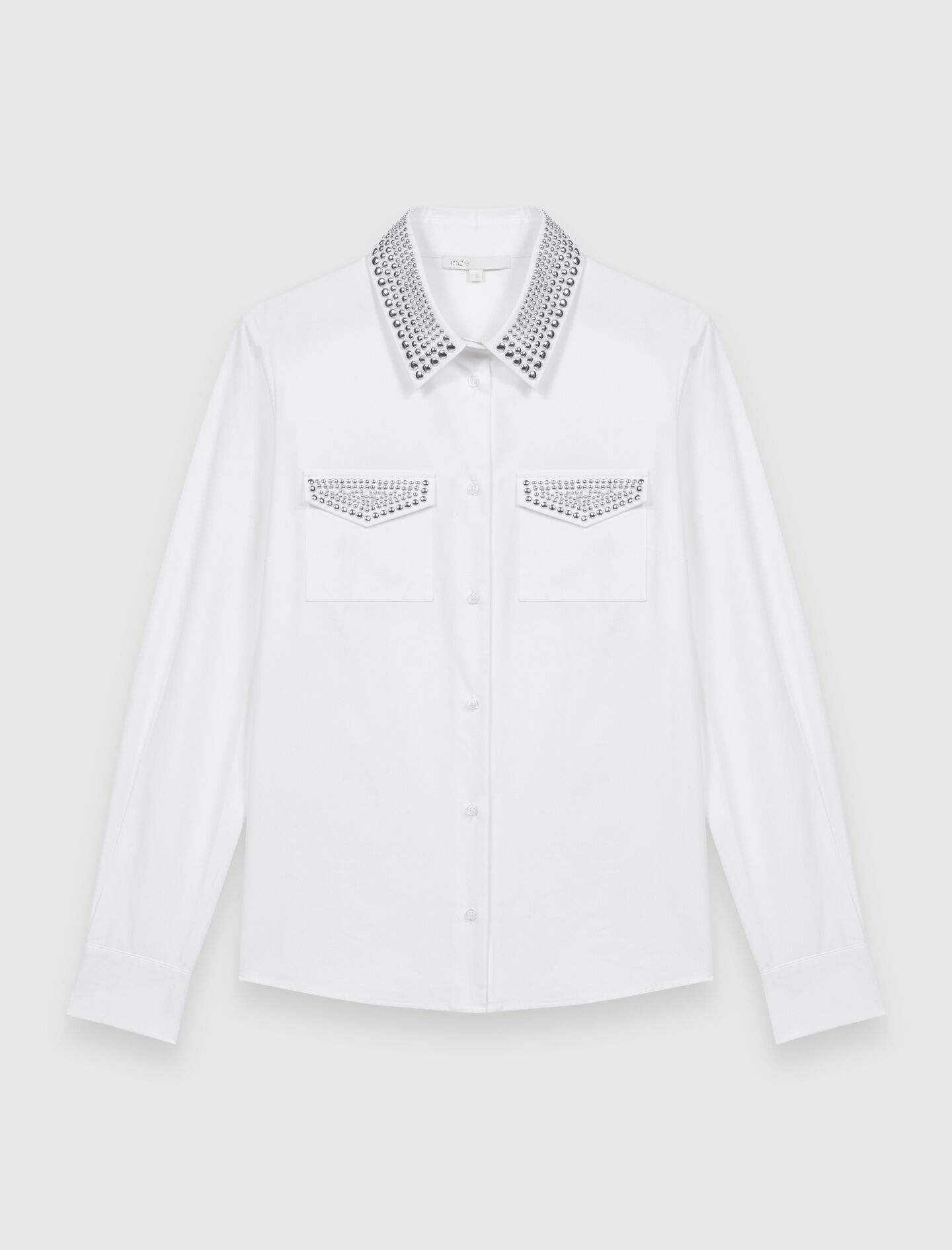 220CILINA Camisa de popelina con tachuelas Toda la Camisa militar | camisa blanca | Camisa cuello tachuelas