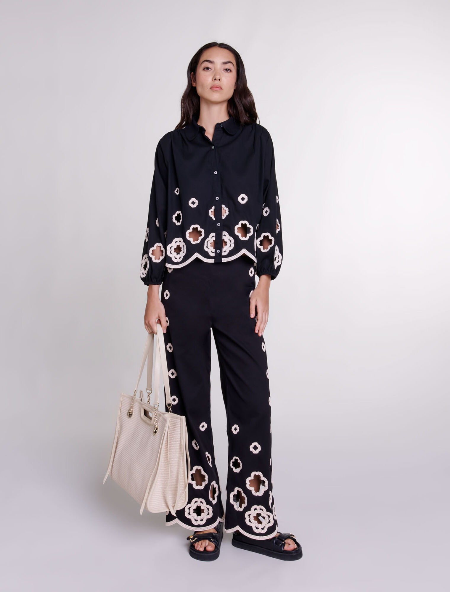Pantalón ancho de ganchillo