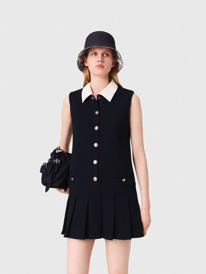 Vestido tweed corto, cuello extraíble
