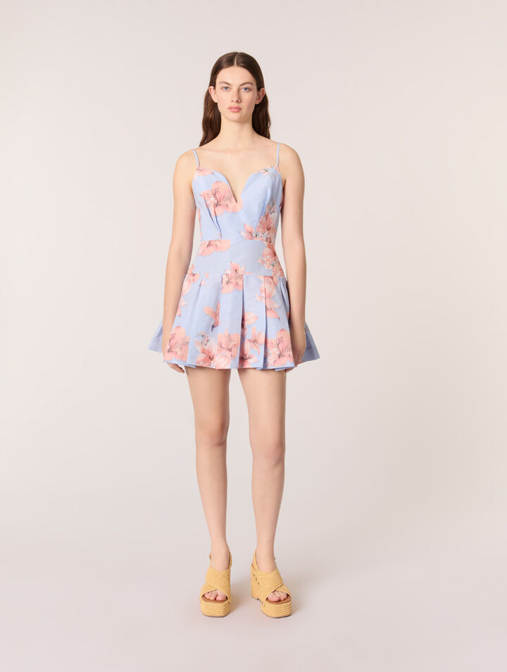 Vestido corto de tafetán estampado