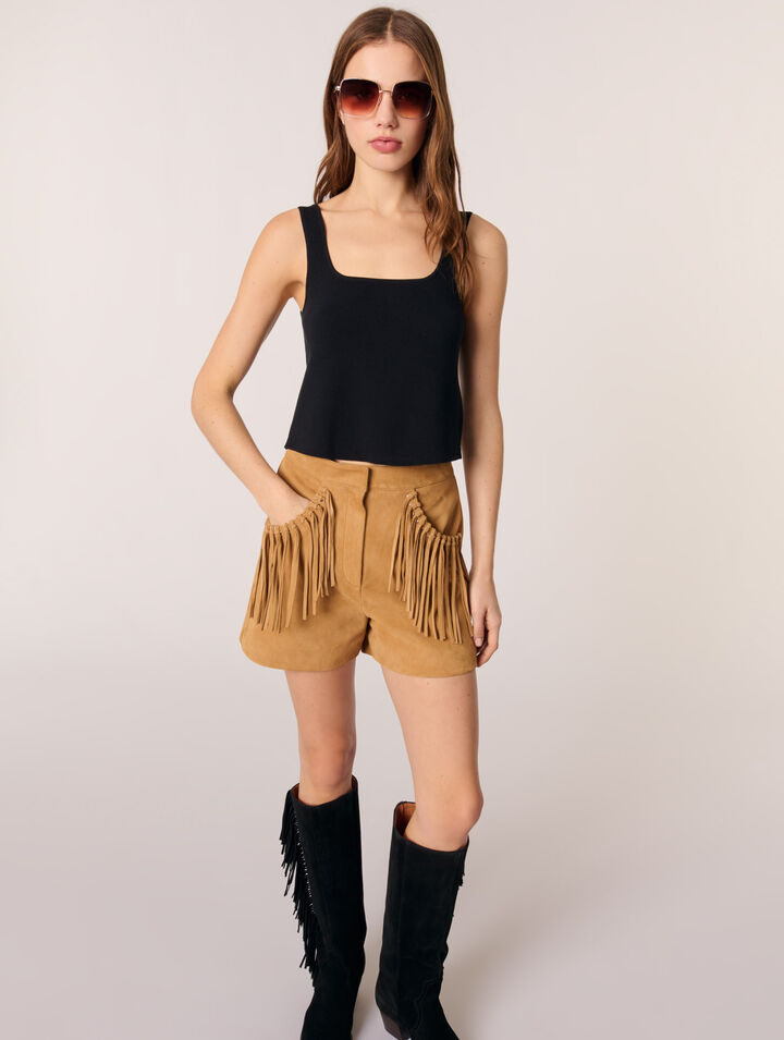 Short con flecos de nobuk