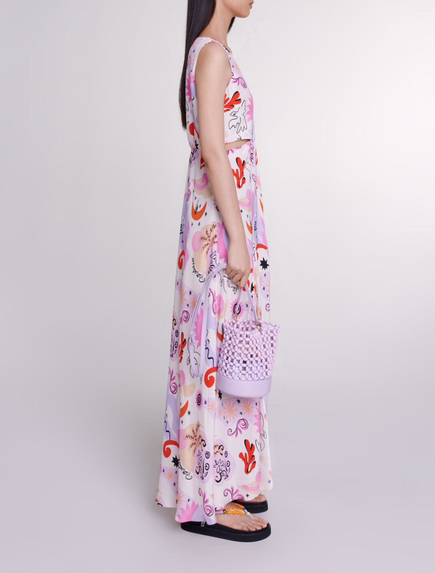 Vestido largo calado de seda