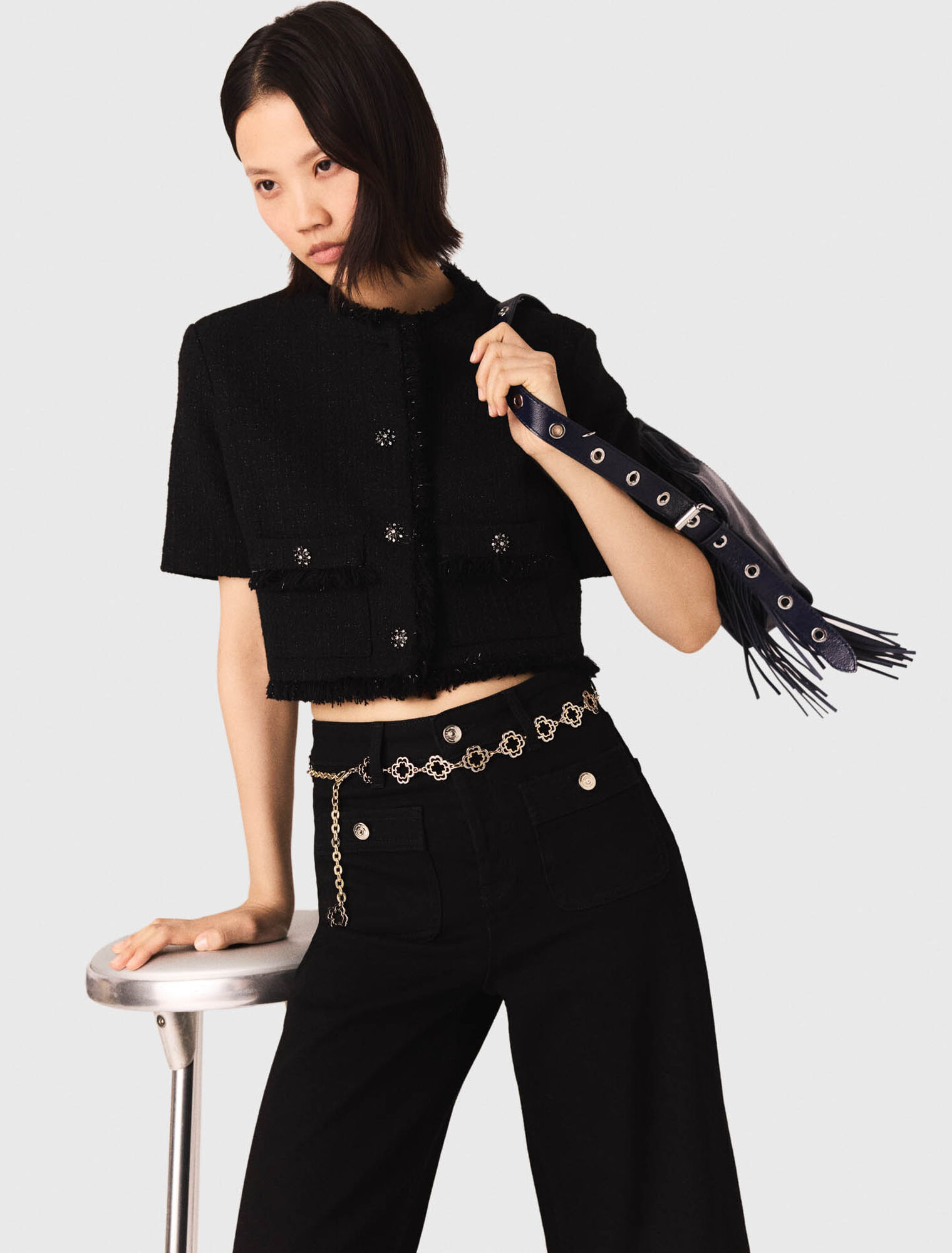 Chaqueta corta de tweed brillante