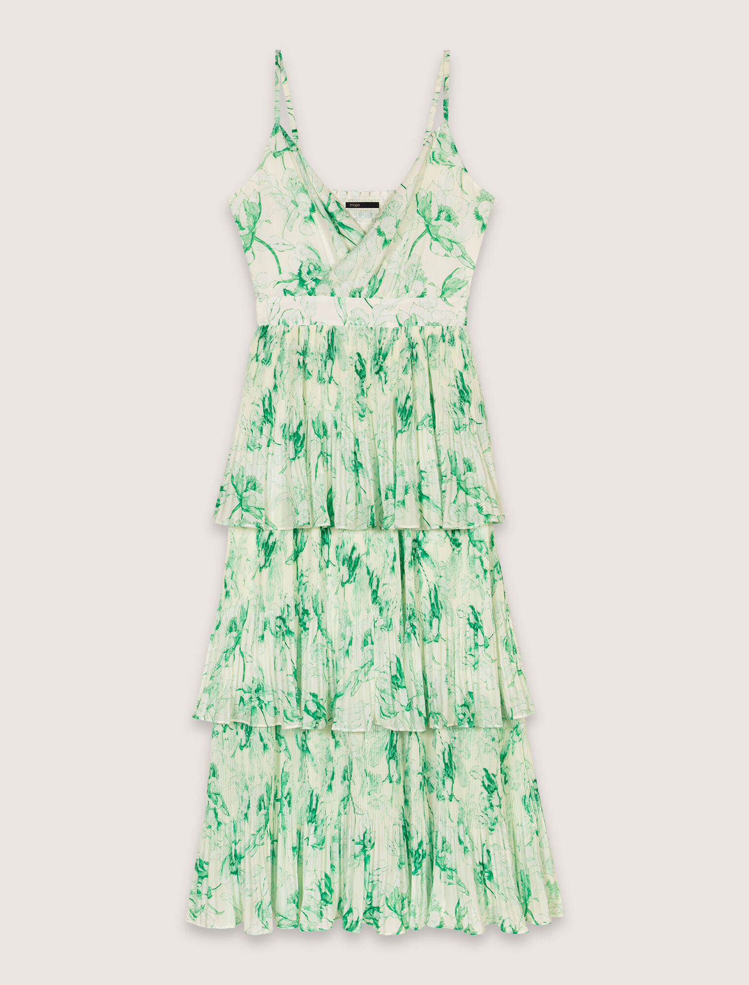 Vestido largo estampado con volantes