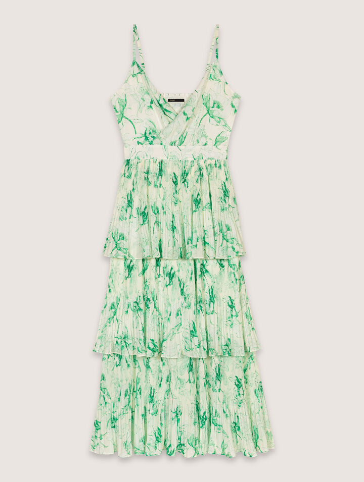 Vestido largo estampado con volantes