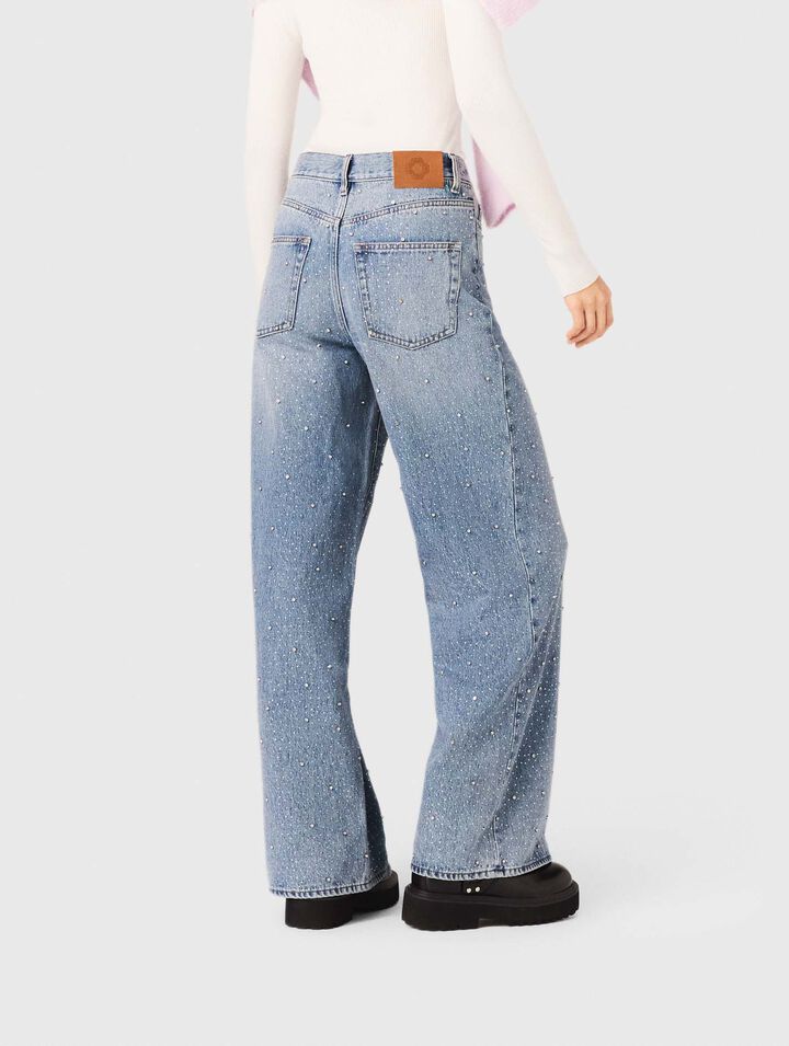 Vaquero ancho con strass all over