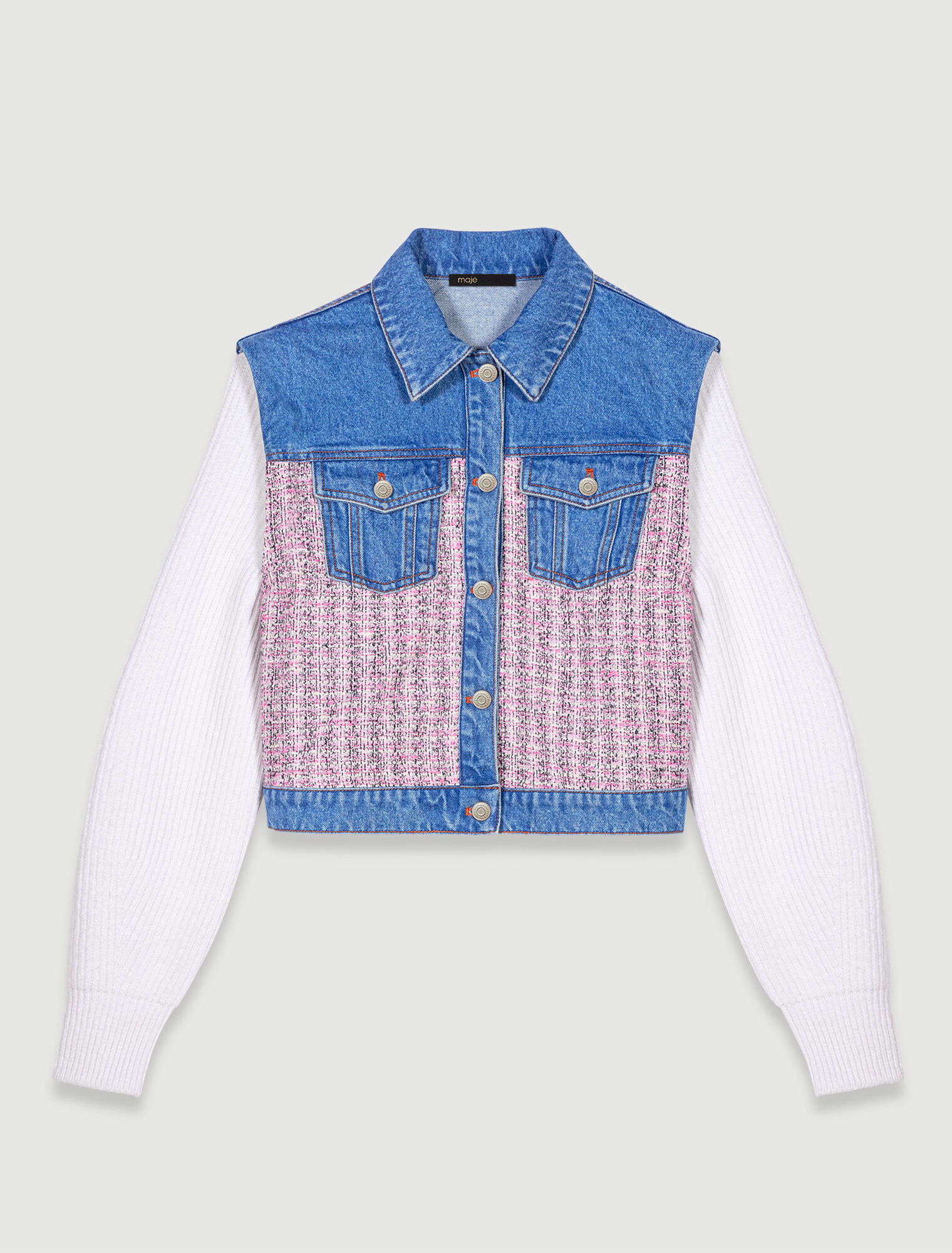 Cazadora corta de denim y tweed