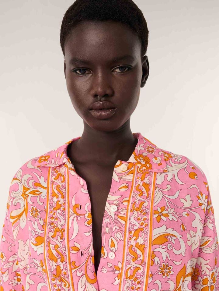 Camisa fluida de lino estampada