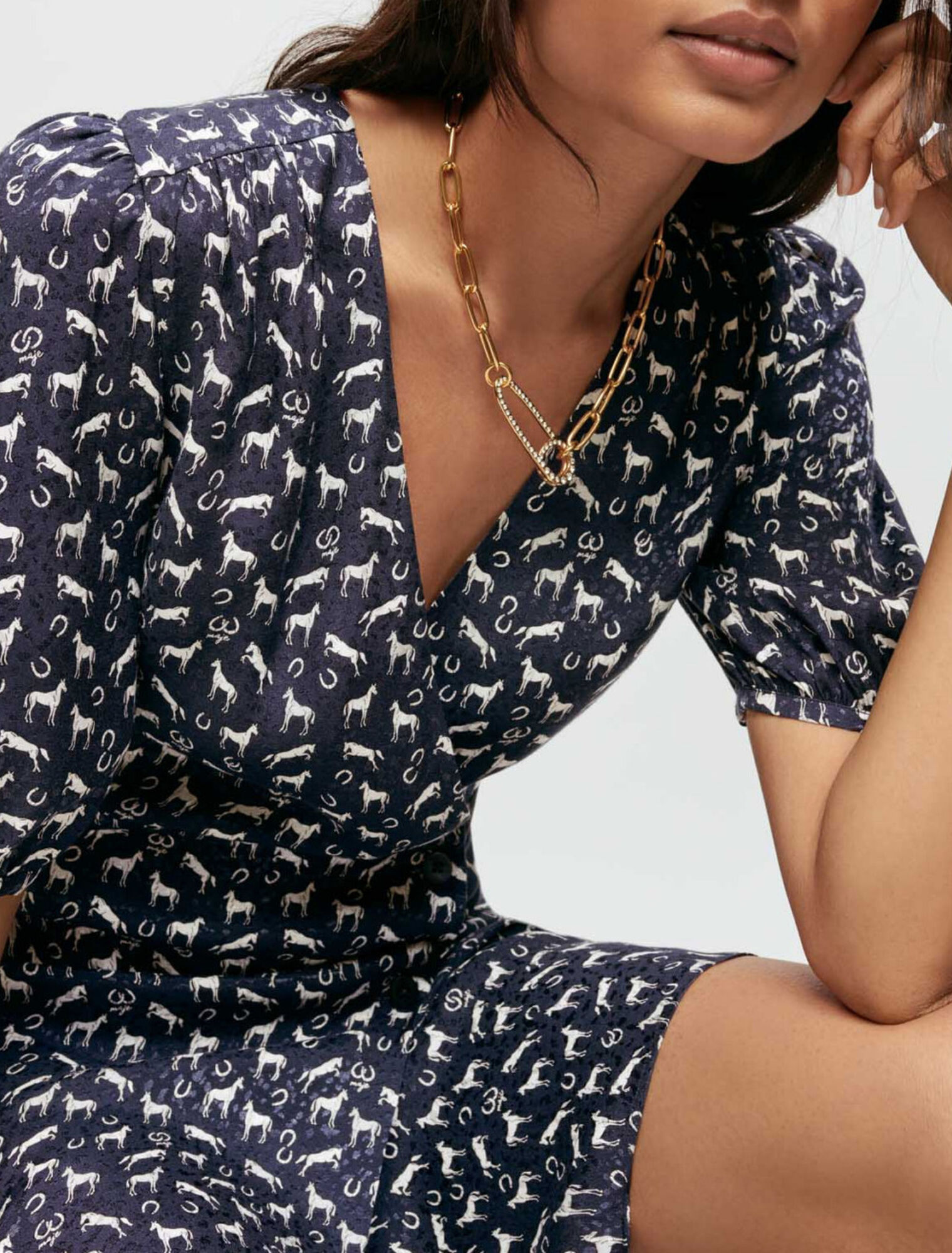 Vestido jacquard estampado de caballos
