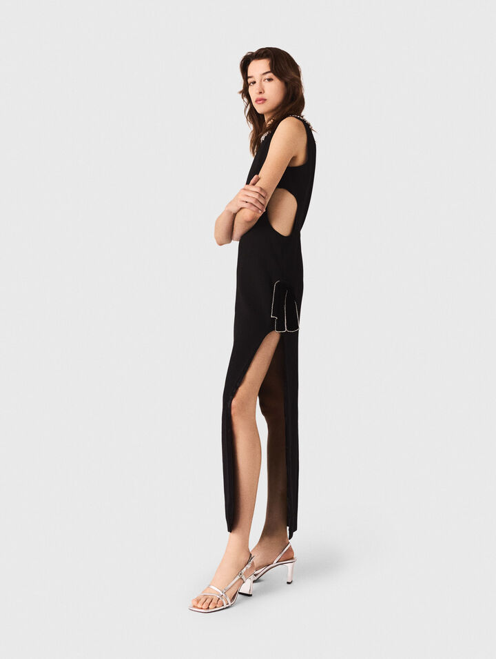 Vestido largo con cuello joya