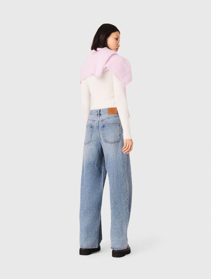 Vaquero ancho con strass all over