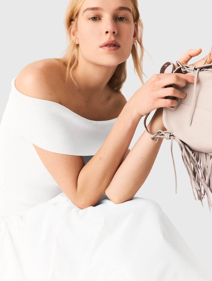 Top de punto de canal&eacute; cuello Bardot