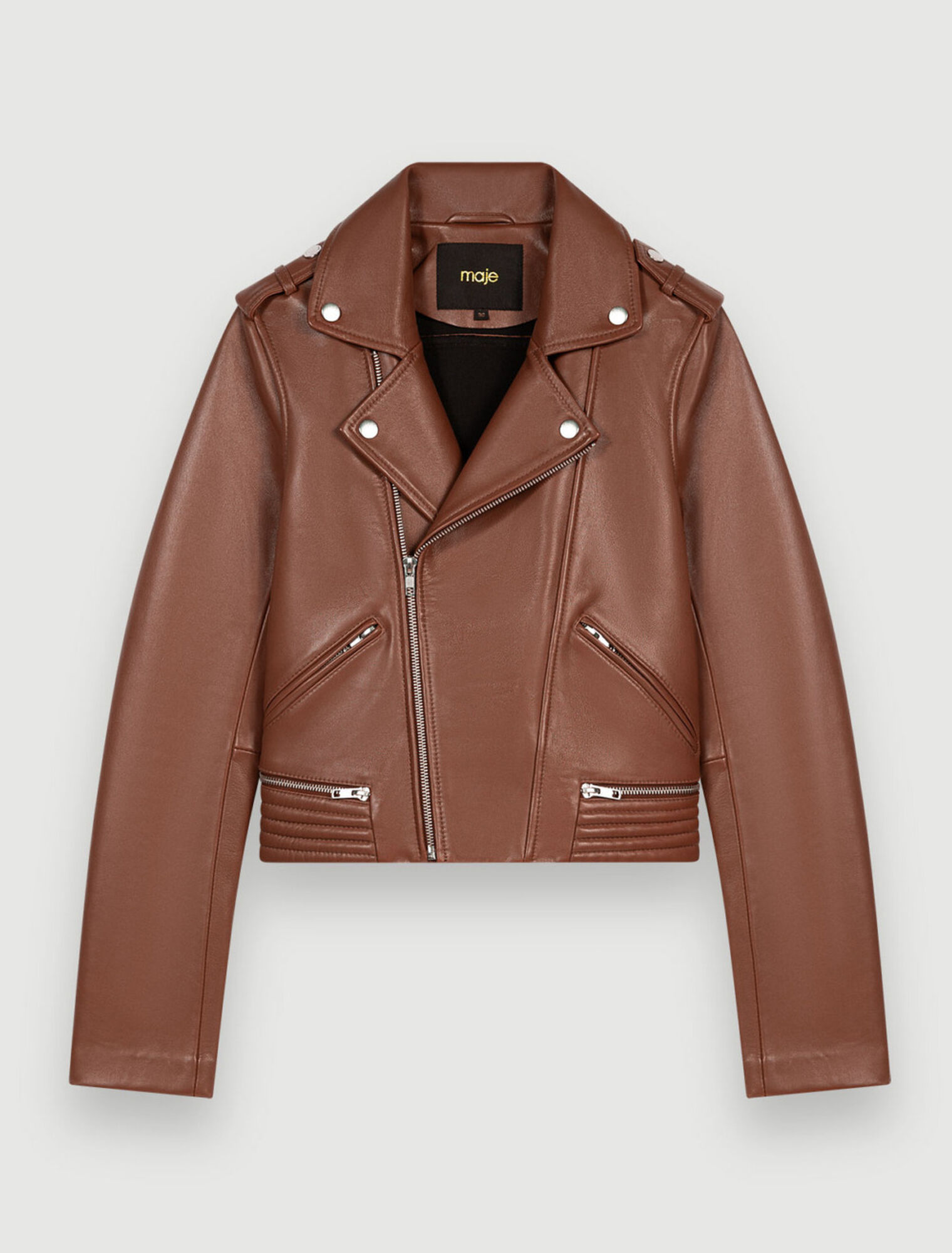 Cazadora estilo motero en piel camel
