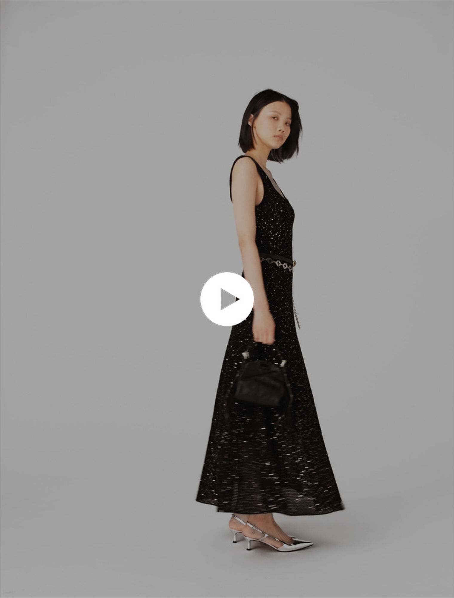 Vestido largo de punto con strass