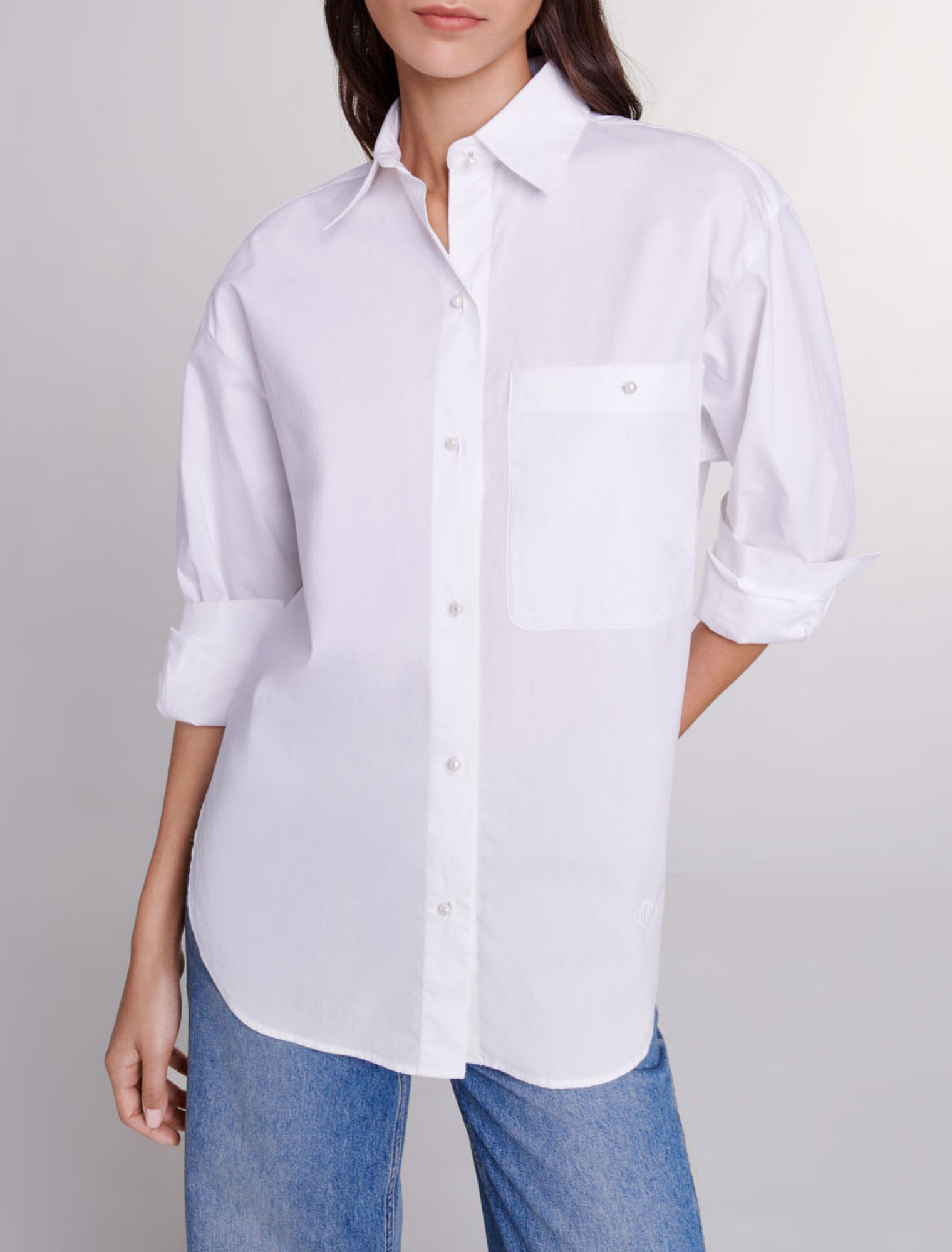 Camisa de popelina de algodón blanca