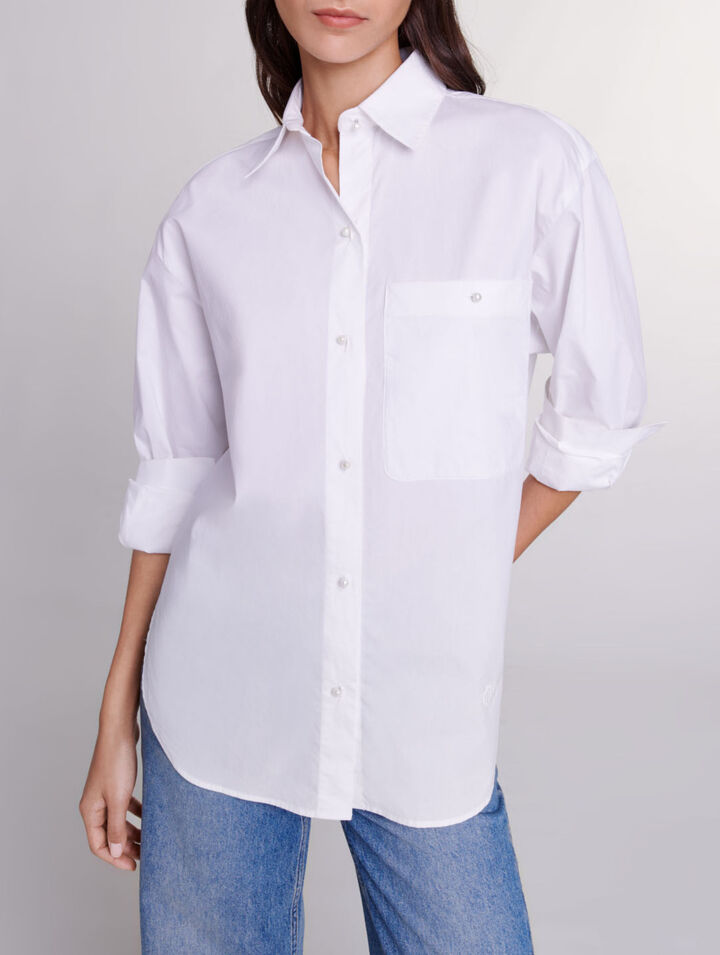 Camisa de popelina de algodón blanca