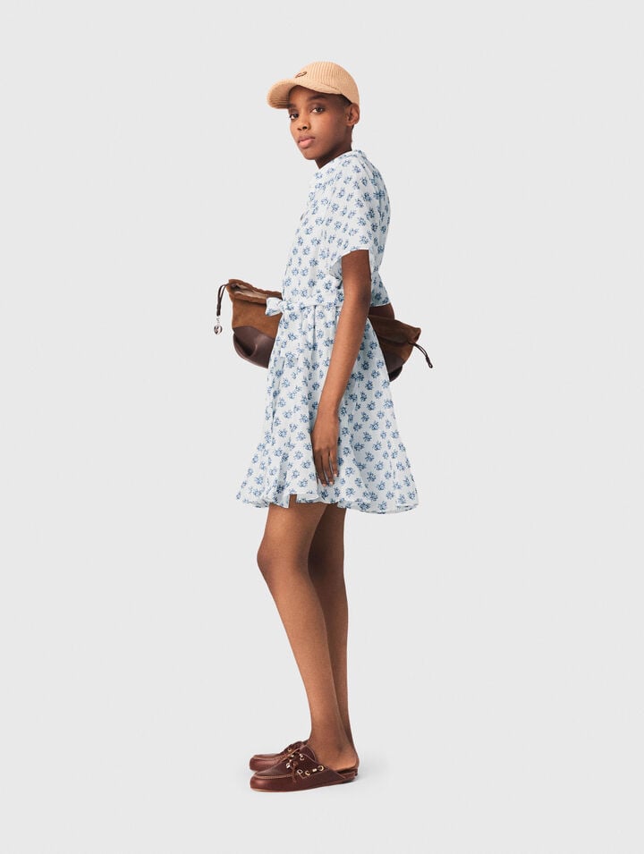 Vestido corto estampado de lino
