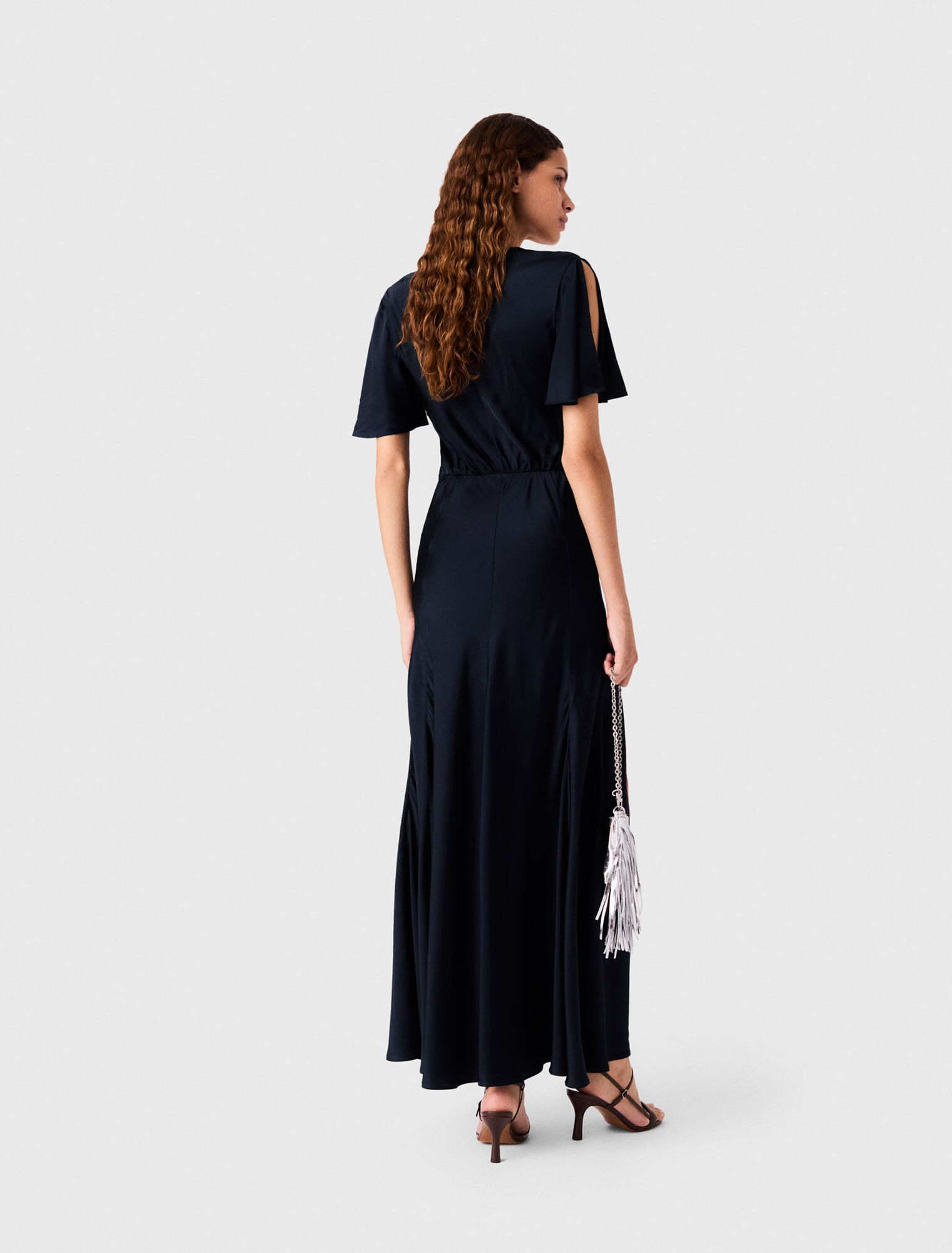 Vestido largo drapeado de sat&eacute;n