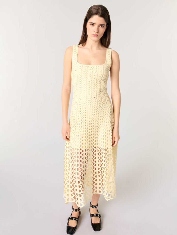 Vestido midi de ganchillo y strass
