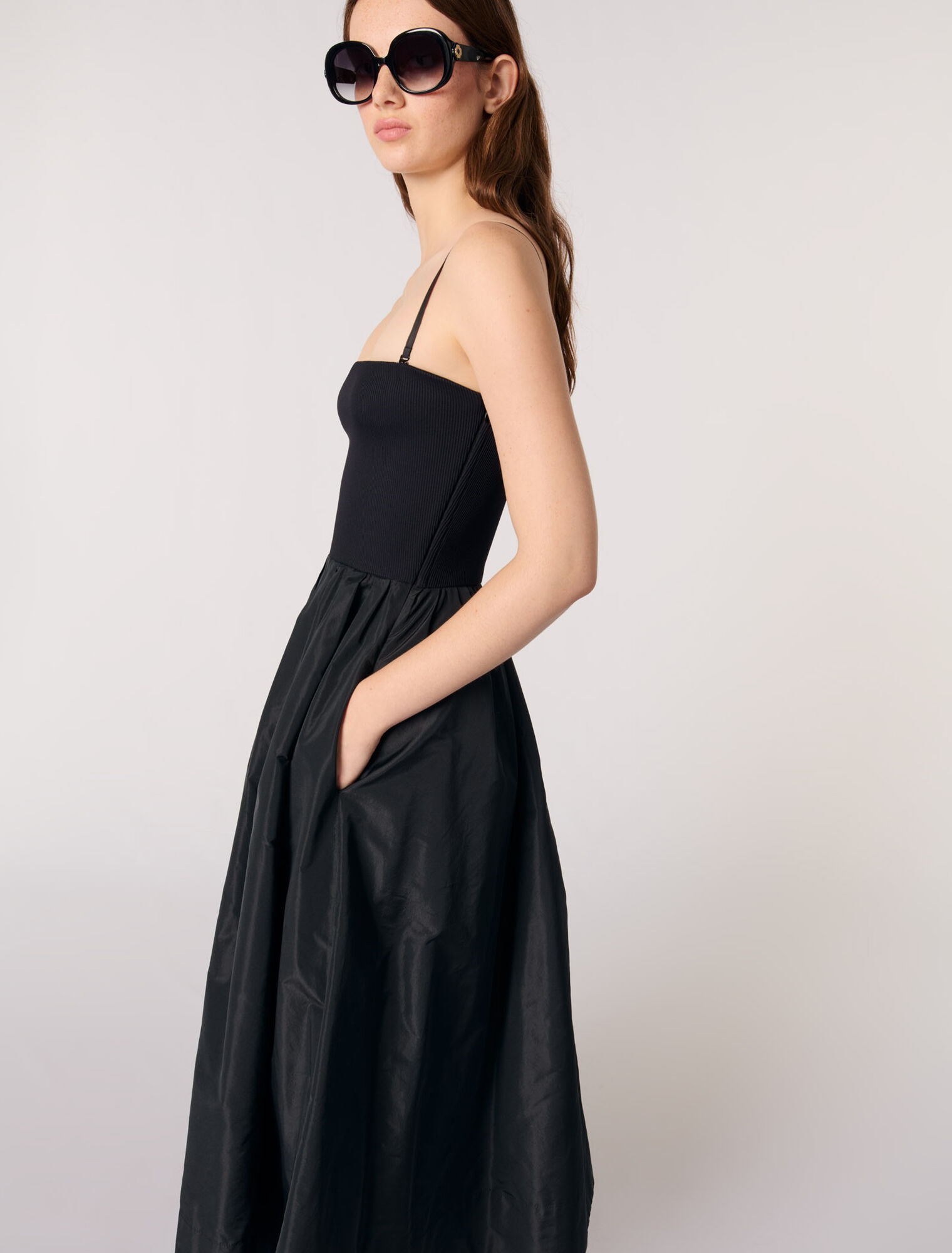 Vestido con corpiño de punto y tafetán