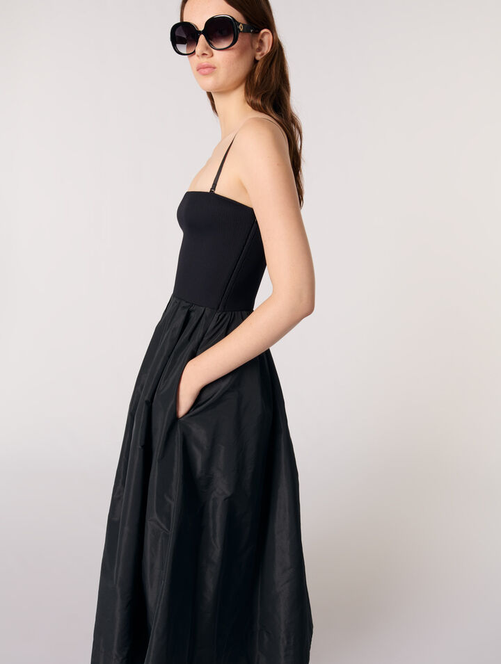 Vestido con corpiño de punto y tafetán