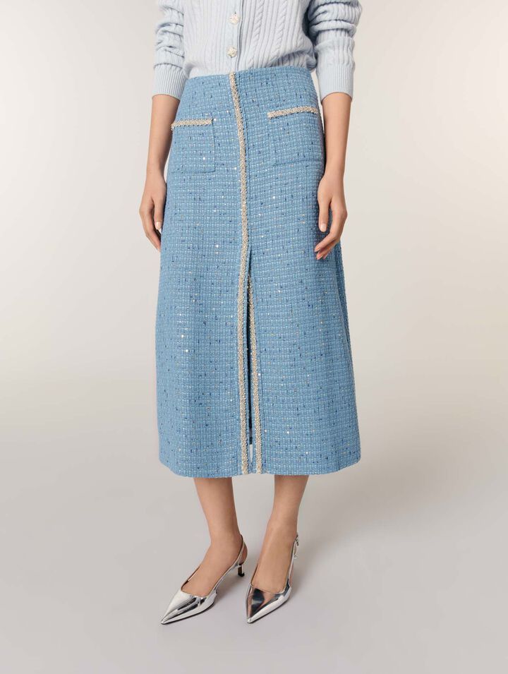 Falda midi de tweed con lentejuelas