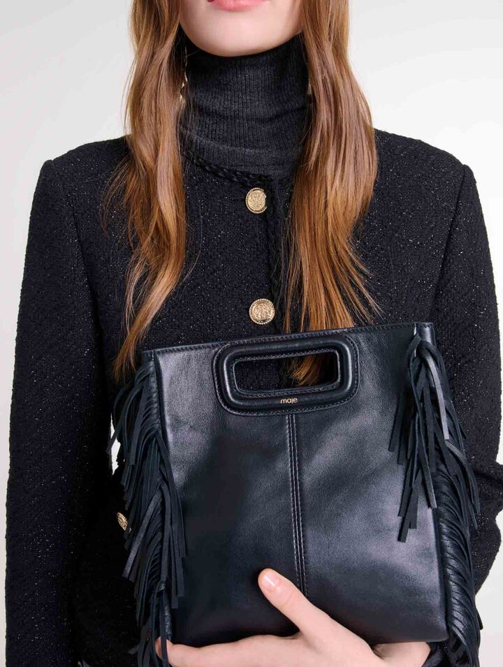 Bolso M con flecos de piel lisa