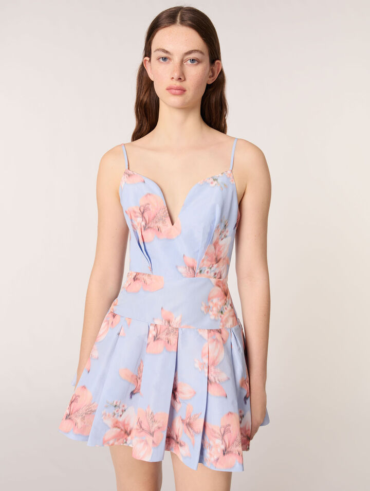 Vestido corto de tafetán estampado