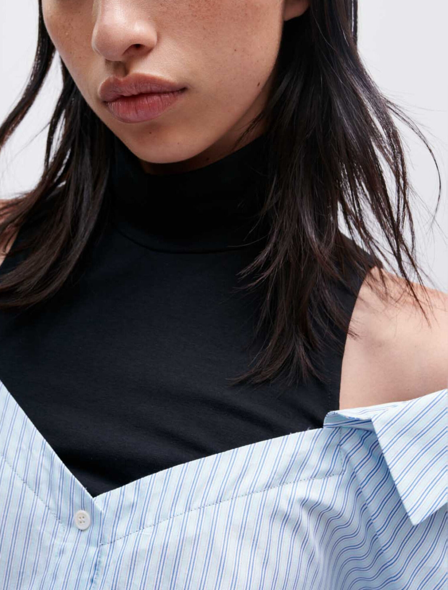 Vestido camisero trompe l'oeil a rayas