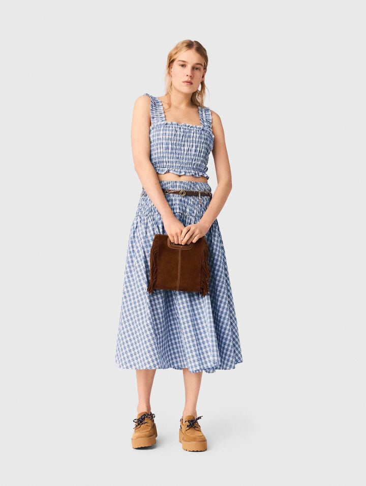 Top fruncido de algod&oacute;n con strass