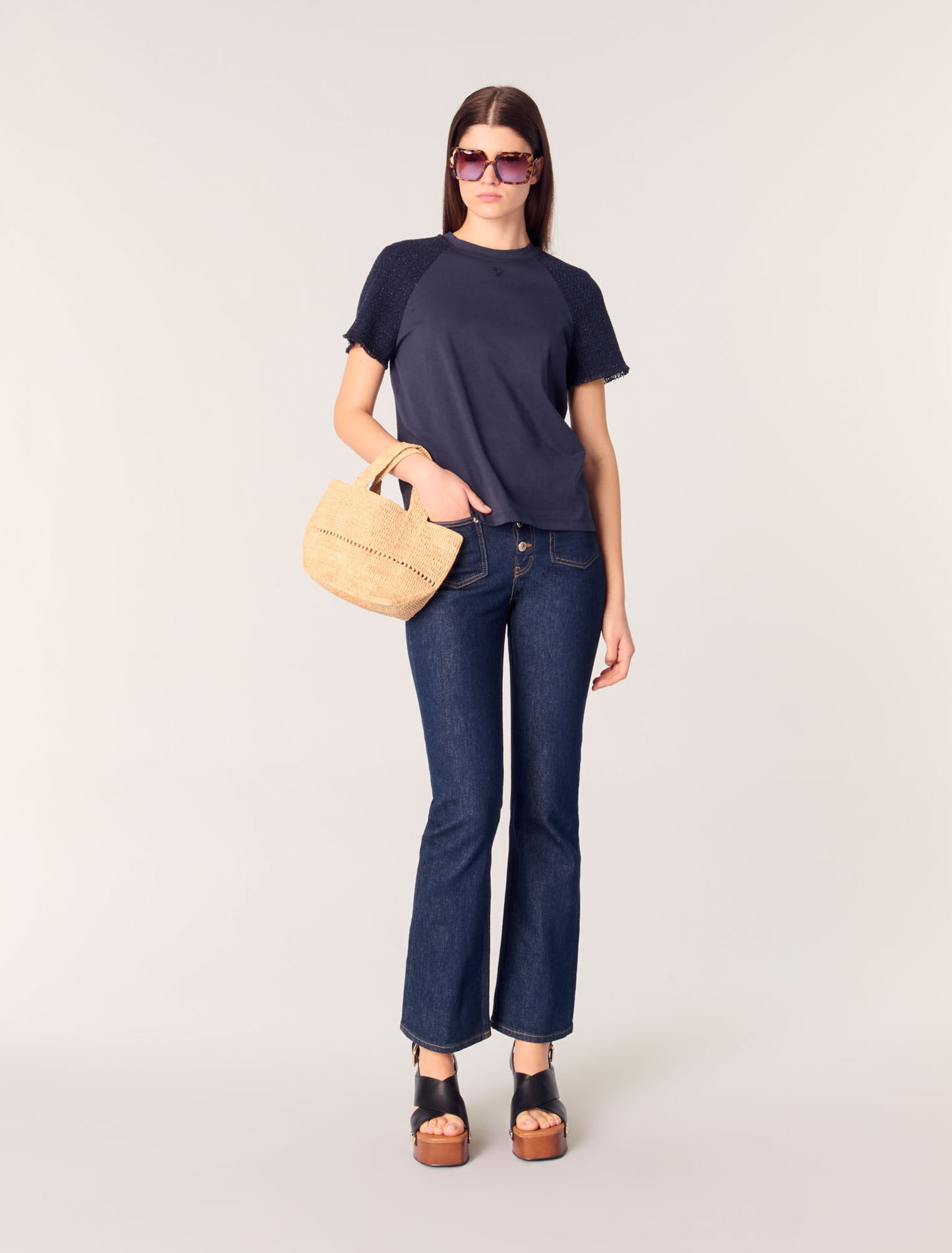 Camiseta con mangas de tweed