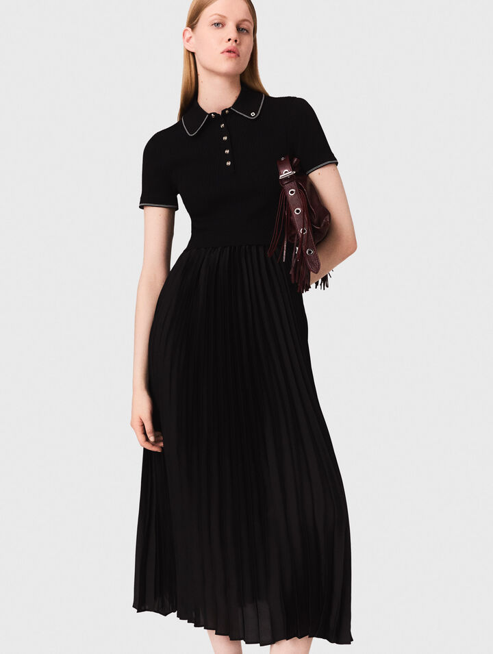 Vestido plisado con cuello polo