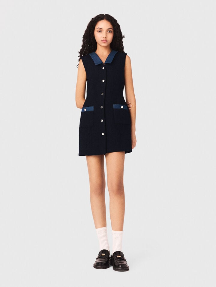 Vestido de tweed y detalles denim