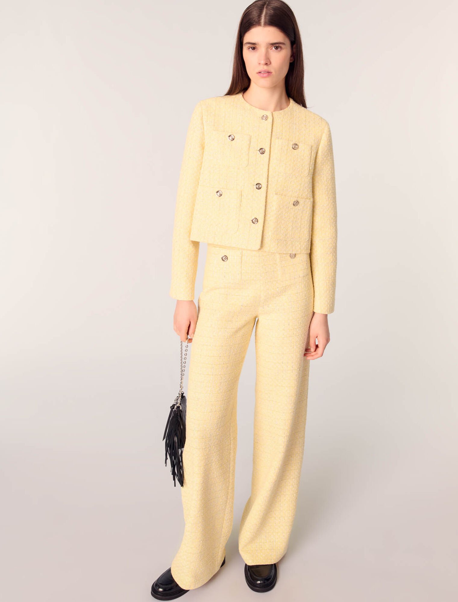 Pantalón recto de tweed y lúrex