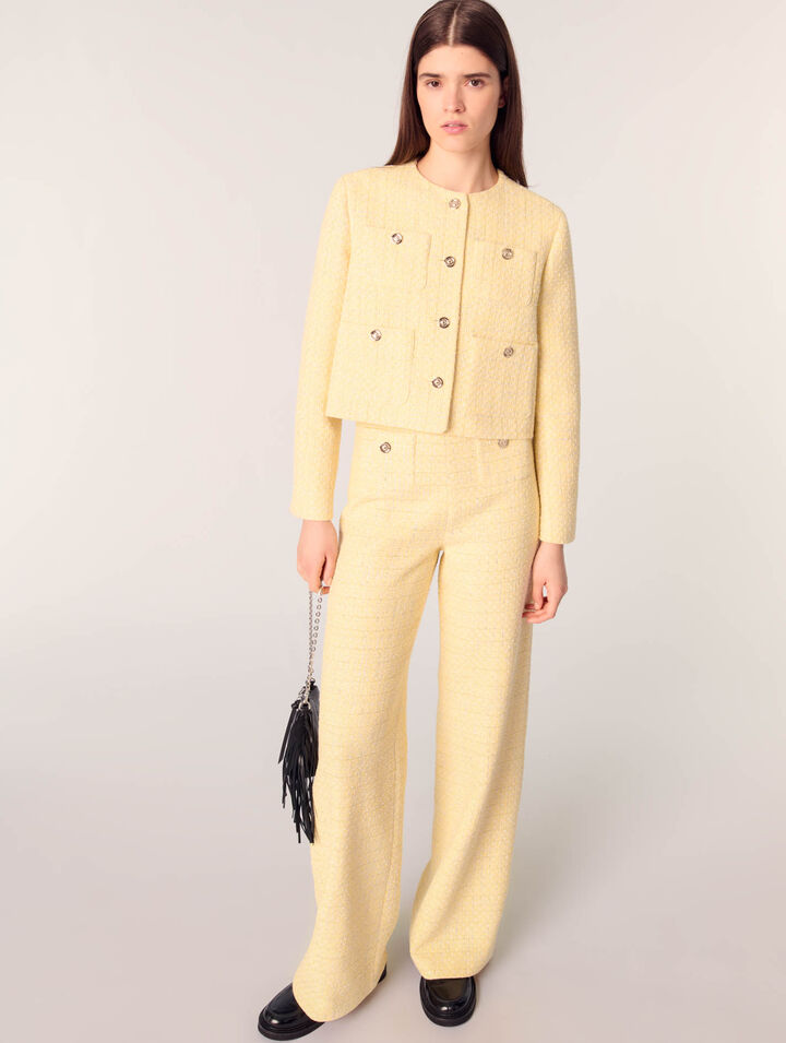 Pantalón recto de tweed y lúrex