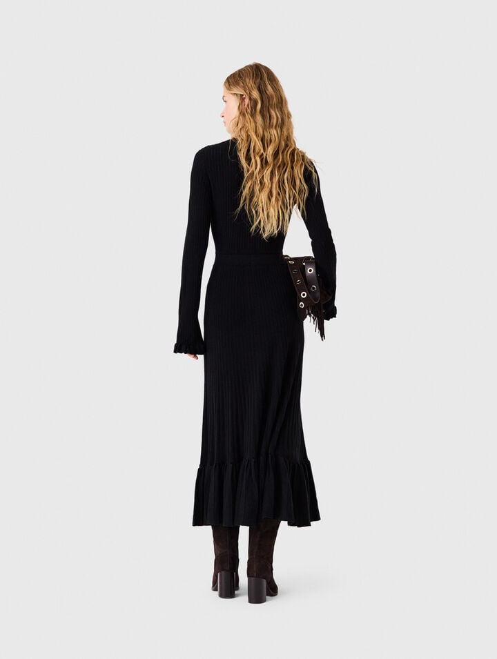 Vestido largo de punto con volantes