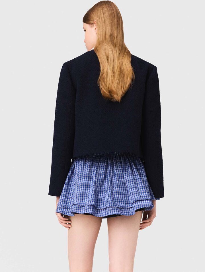 Chaqueta corta tweed, cuello desmont.