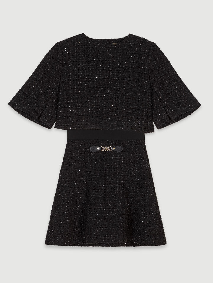 Vestido corto 2-en-1 de tweed