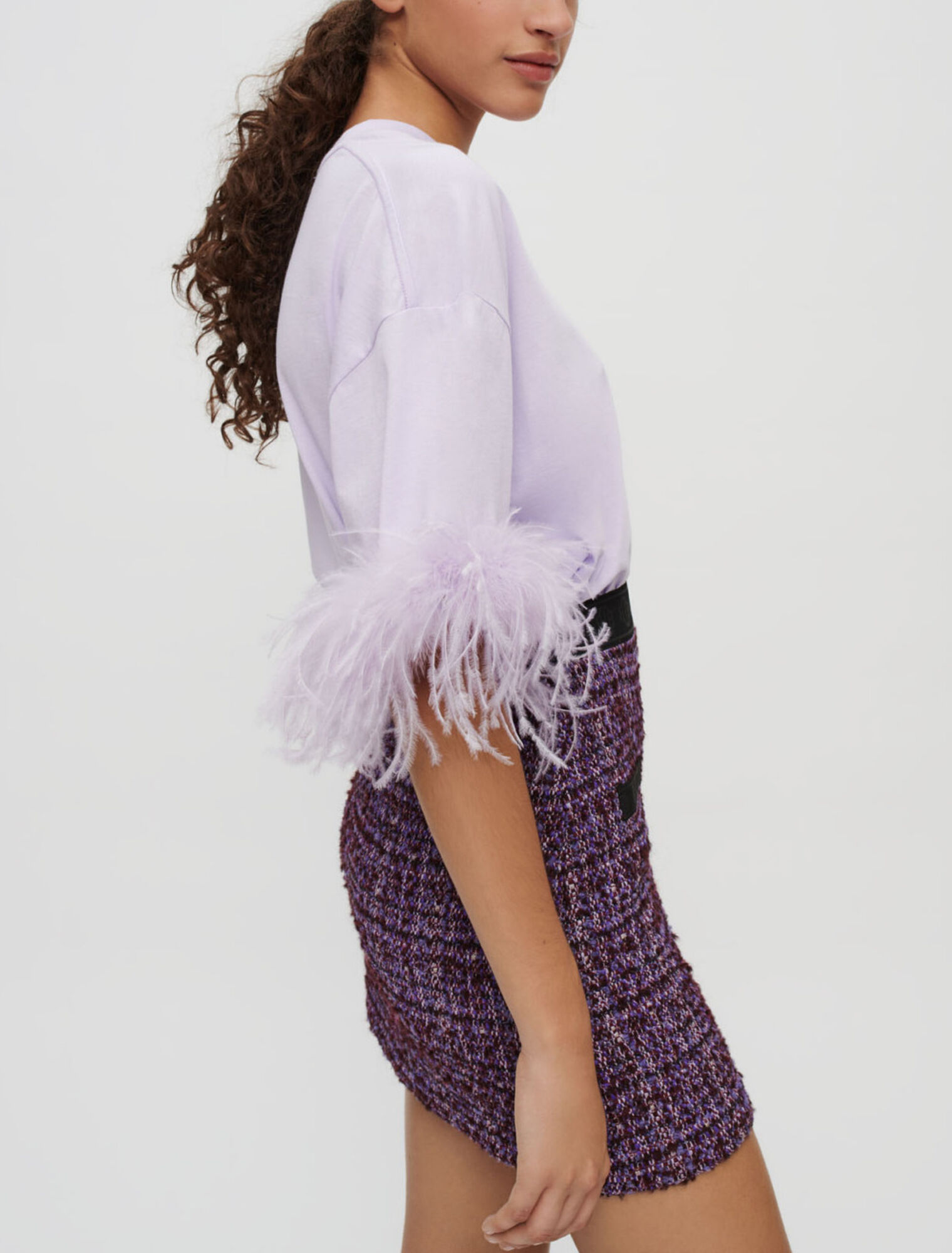 Falda de tweed púrpura y contraste