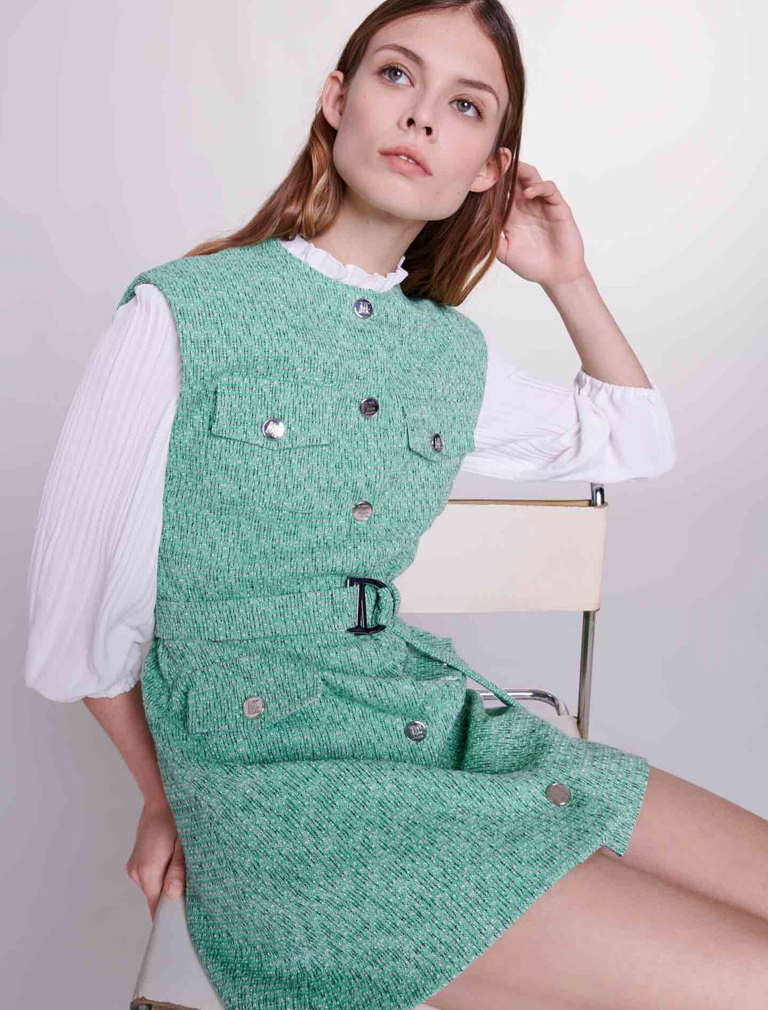 Vestido bimaterial de tweed
