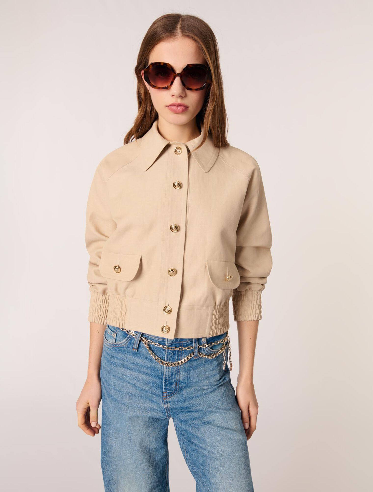 Chaqueta bomber de lino y algodón