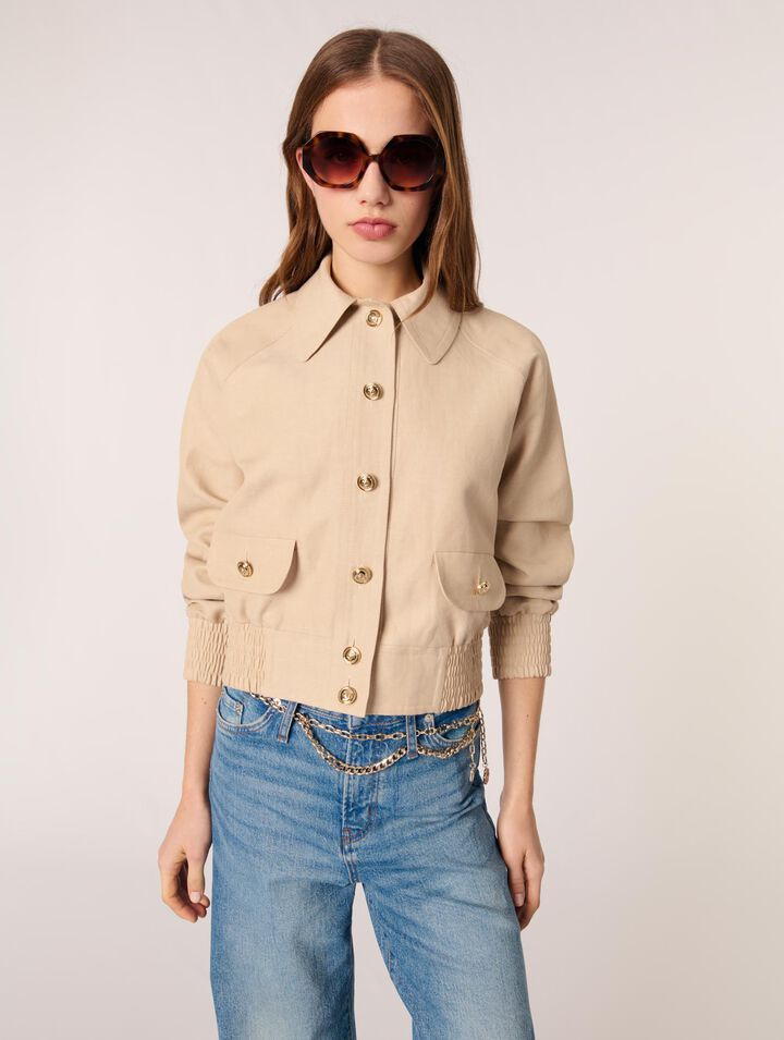 Chaqueta bomber de lino y algodón
