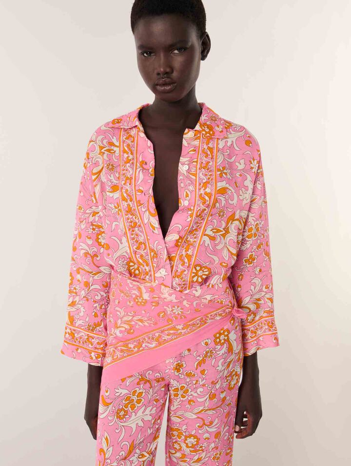 Camisa fluida de lino estampada
