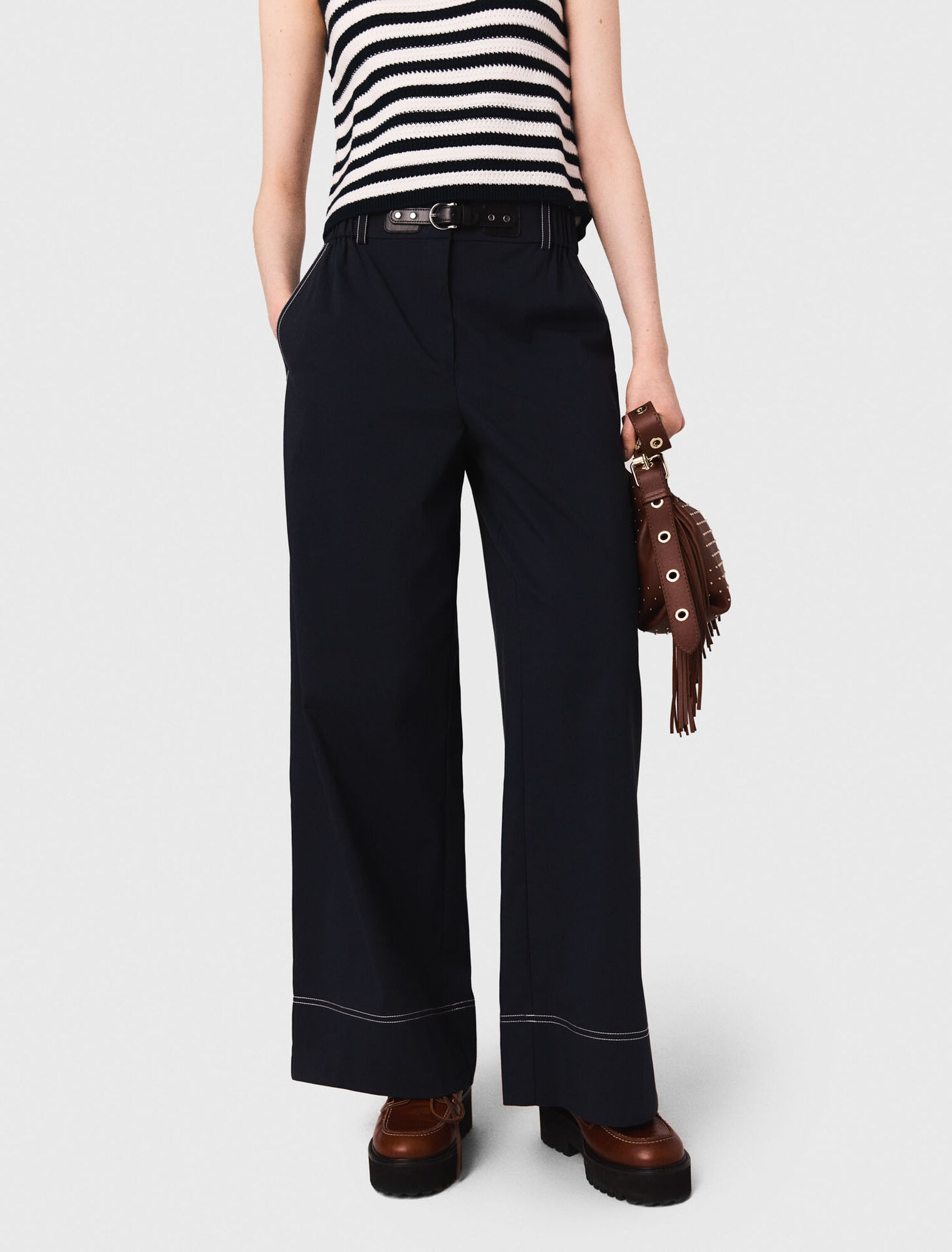 Pantalón algodón con cinturón cuero