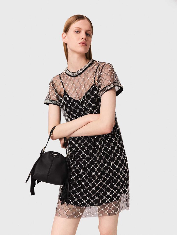 Vestido corto de tul bordado