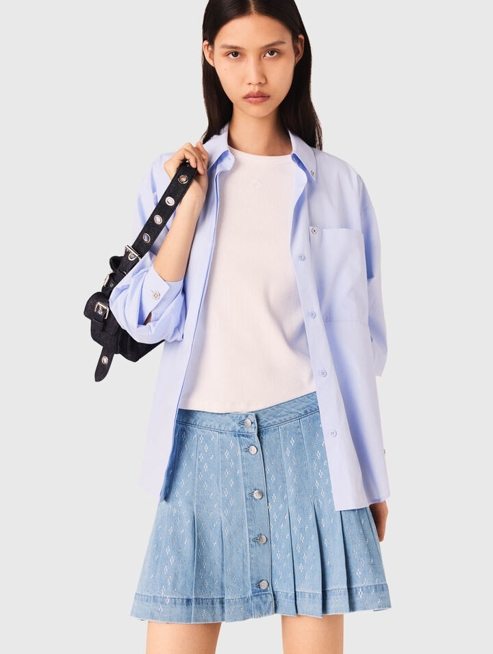 Falda plisada de denim con strass