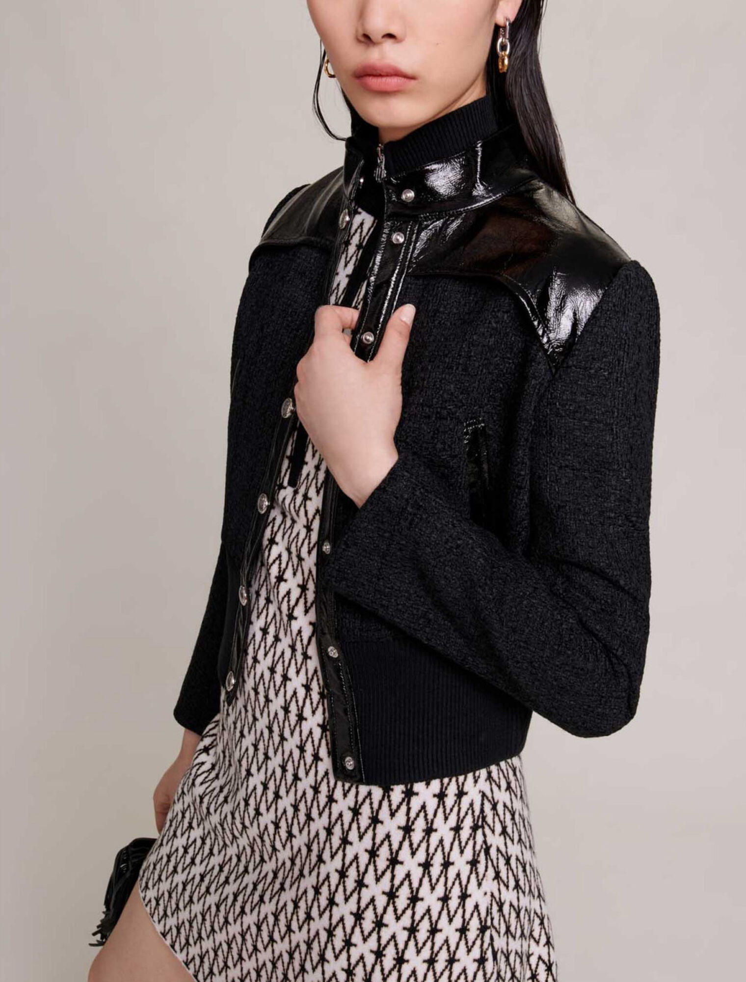 Cazadora de tweed y vinilo