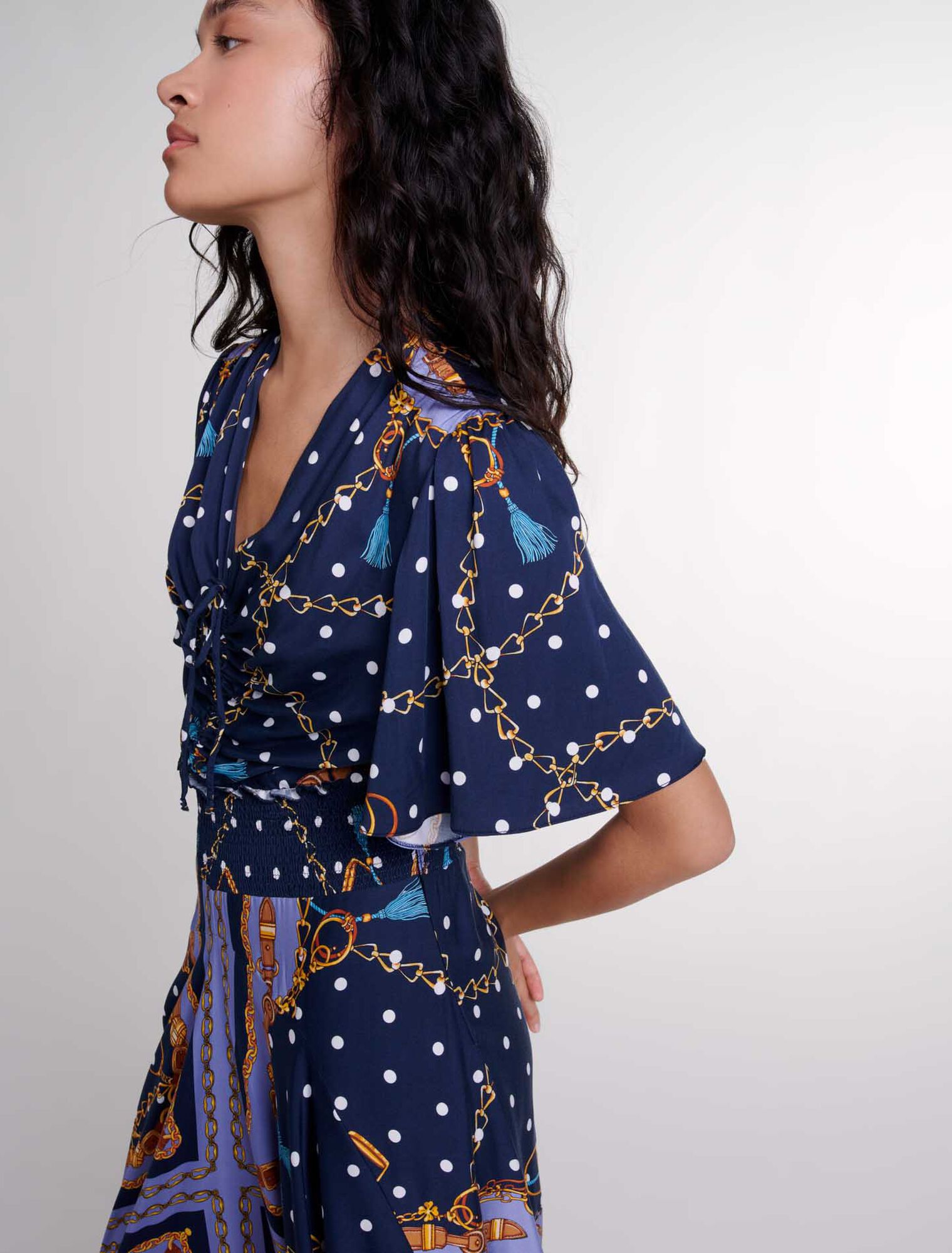 Vestido largo satinado estampado 