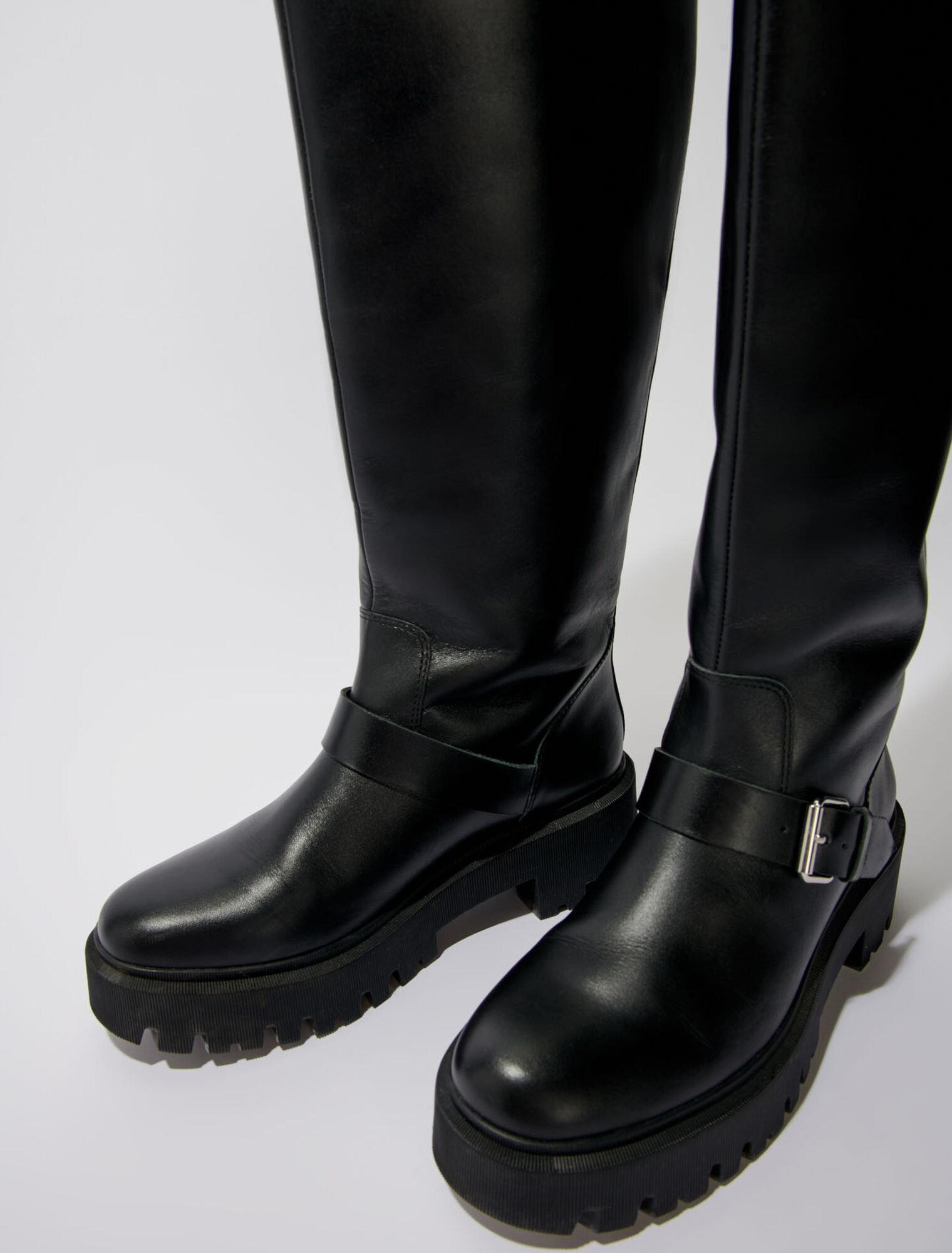 Botas moteras de cuero liso